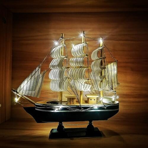 Mediterranean Wooden Sailing Boat With Light Home Decorations Living Room Bedroom Cafe Office Desk Decor Children Christmas Gift