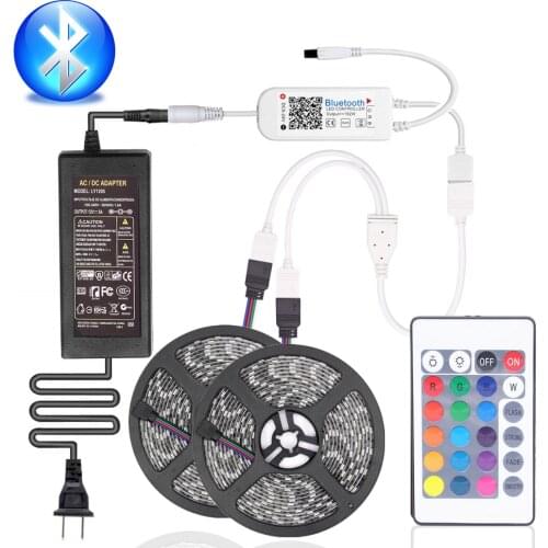 10m RGB LED strip light 5050 SMD RGBWW diode led ribbon tape waterproof Bluetooth 24Key 44key control DC 12V Power Adapter set