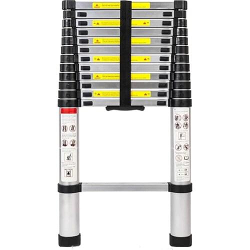 330lbs Capacity 1.4/3.8m One Button Retraction Telescopic Extension Step Ladder Aluminum Alloy Folding Multi Purpose Househol