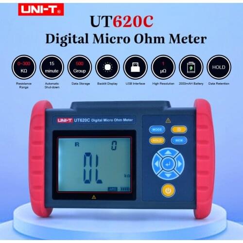 UNI-T Digital DC Low Resistance Meter Milliohm Meter Equipotential Test Micro Ohmmeter Connectors/Motor Resistance Tester UT620C