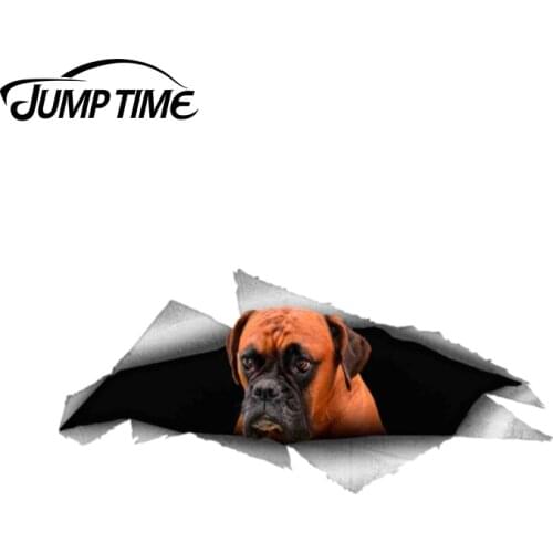 Jump Time 13cm x 5.9cm Boxer Dog Pet Sticker Torn Metal Bumper Decal Funny Car Stickers Window Trunk Animal 3D Car Styling