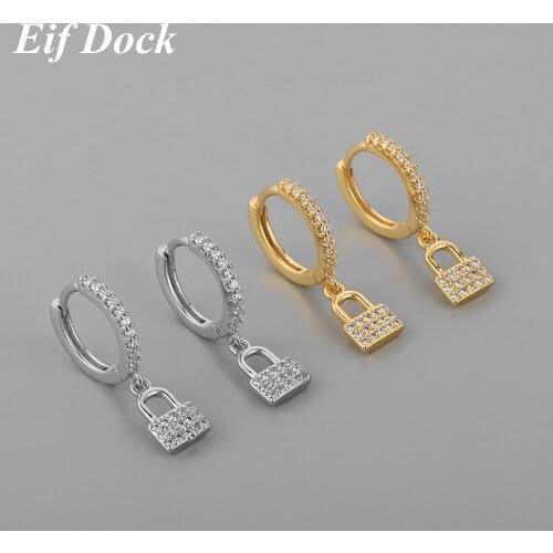 Eif Dock Fashion Cubic Zirconia Hoop Earrings Cute Romantic Elegant Lock Earring For Women Couple Jewelry Gift 2021