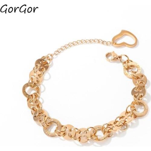 GorGor Bracelets Women Stainless Steel Fashion Statement The New Heart Circle Individuality Engagement Jewelry TS-1077