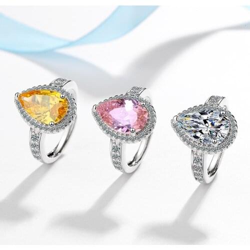 Fashion White Pink Crystal Rings for Women Classic Luxury Water Drop Design AAA Cubic Zirconia Ring Wedding Party Jewelry Gifts