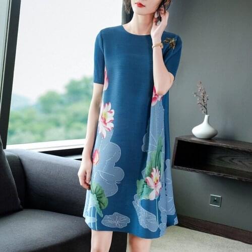 Women Summer Dress 2021 Plus Size New Vintage Loose Long Dress Pleated Short Sleeve Stylish Woman Dresses Vestidos Robe 12359
