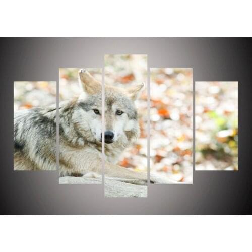 5 Panel Printed Modular Canvas Painting Sitting Wolf Canvas Print Art Modern Home Decor Wall Art Picture For Living Room
