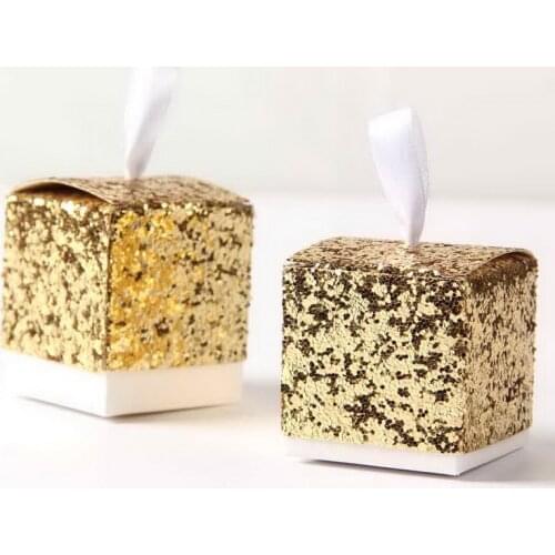 New Wedding Party Favors And Gifts Candy Box "All That Glitters" Gold Glitter Favor Box For Guest 50 pcs