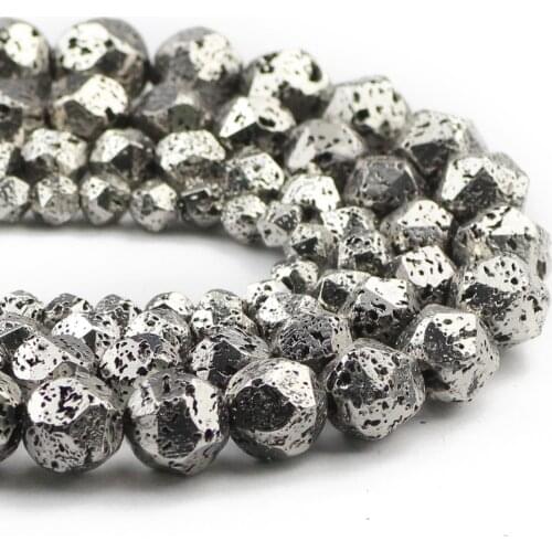 6/8/10/12mm Faceted Round Ancient White Gold Natural Volcanics Lava Stone Spacers Loose Beads For Jewelry Making DIY Accessories