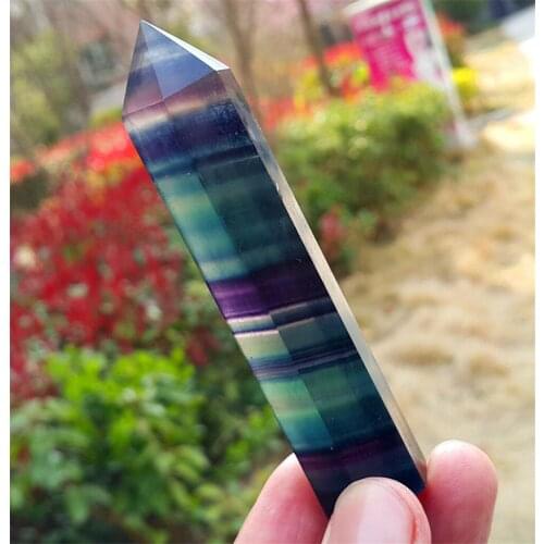 8-10cm Charming Natural Hexagonal Crystal Quartz Healing Rainbow Fluorite Wand Stone Purple Green Gem