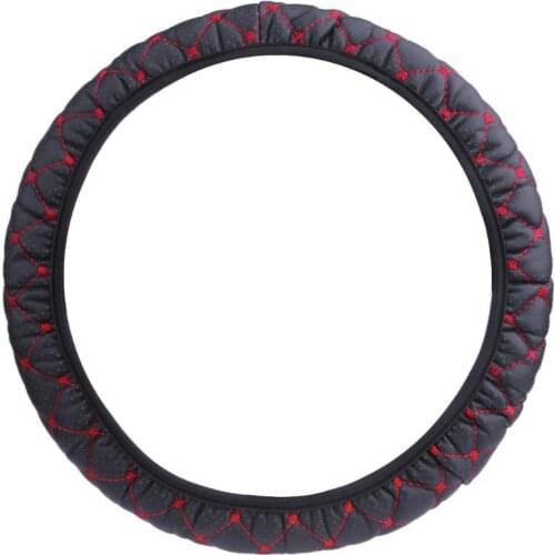 Elastic Black/Red Embroidered Cover for 38cm Diameter Car Steering Wheel