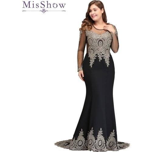 Elegant Mother Of The Bride Dress Lace Satin Mermaid Long Sleeve Applique Black Long Formal Party Evening Gowns for Wedding