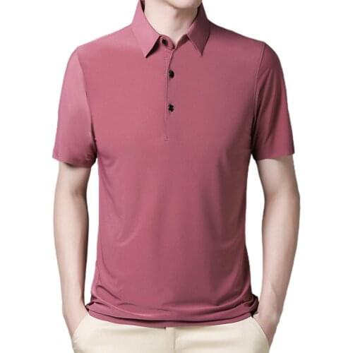 Men T-shirt Summer fashion Solid Color Turn Down Collar Men Short Sleeve Slim Shirt Top for Summer Mens Clothing