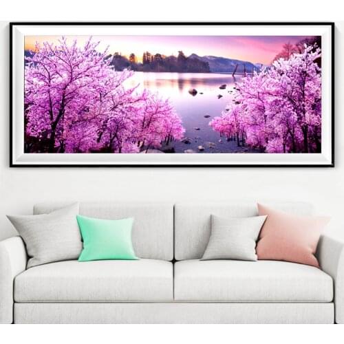 GLymg 5D Diy Diamond Painting Pink Lake Snow Diamond Embroidery Cross Stitch Full Square Home Mosaic Decoration Wall Sticker