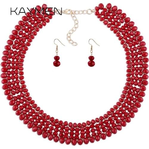 KAYMEN New 2019 Handmade Crystal Strands Necklace & Jewelry Set Include 1 Choker Necklace and 1 Pair Earrings for Women NK-01603