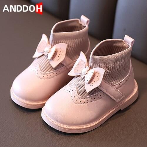 Size 21-30 Children Princess Bow Cute Boots for Girls Kids Wear-resistant Anti-slip Toddler Shoes Baby Soft Bottom Light Boots