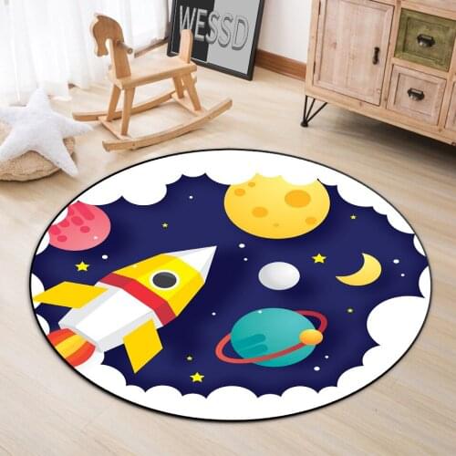 Cartoon Rocket Round Childrens Soft Carpet Flannel Sponge Bedroom Rug For Kids Universe Space Carpet Bedside Mat Childern Room