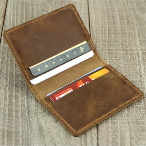 Mens Mini Card Holders Short Wallets Genuine Cow Leather PULL-UP Leather Clutch Retro Handmade Small bags Gift