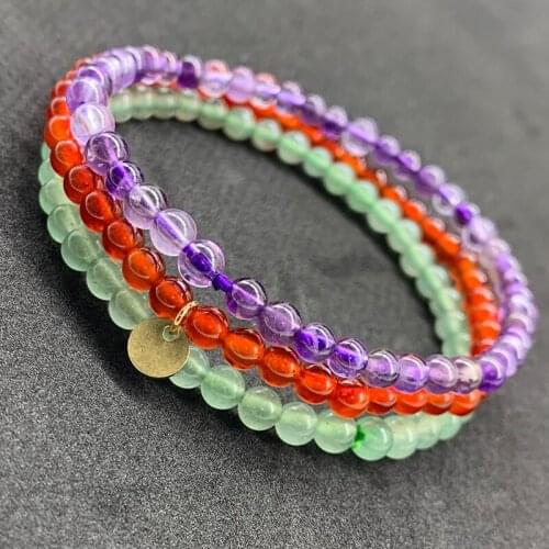 New 3 Pcs/Set Women Bracelets 4 mm Round Beads Nature Carnelian Green Aventurine Amethysts Not Glass jewelry Gift Girl Bracelets