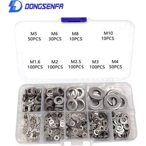 550PCS Stainless Steel Flat Washer 304 Stainless Steel Fastener Washer Gaskets Assortment Kit M1.6 M2 M2.5 M3 M4 M5 M6 M8 M10