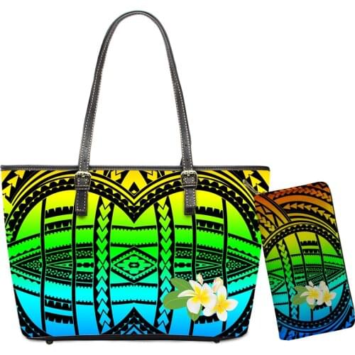 Luxury Designer PU Leather Purses And Handbags Set Polynesian Tribal Floral Printed Shoulder Bags For Women Brand Handbag Wallet