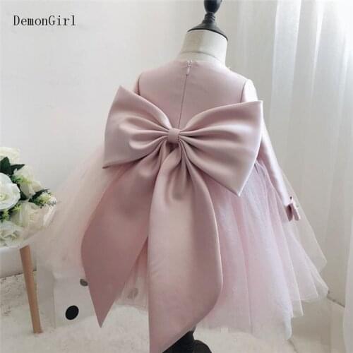 Pink Puffy Baby Girl Dresses Satin Bow Kid Birthdy Party Dress Lovely Princess Tutu Dress For Celebrity