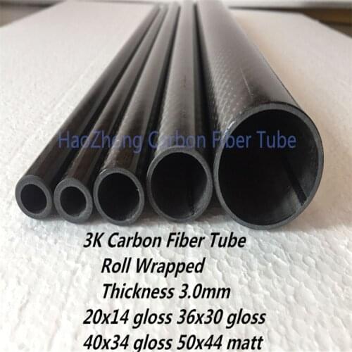 3.0mm Thickness 3K Carbon Fiber Tube Roll Wrapped OD 20 36 40 50mm x500mm Wing tube / Tail tube / Tail boom