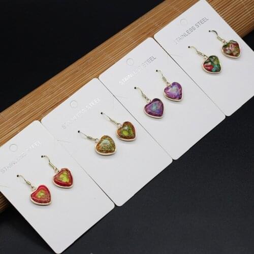 Natural Agates Stone Pendant Earrings a Pair Peach Heart Shape Earrings for Women Jewelry Earring Exquisite Gift 16x18mm