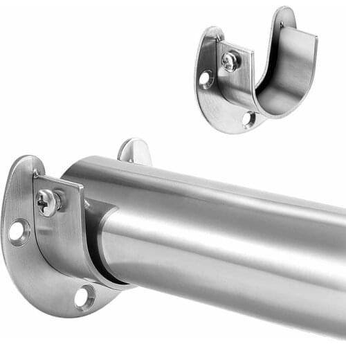 U-Shaped Stainless Steel Clothes Rail Closet Rail Curtain Rod Shower Curtain Closet Rod End Supports Closet Pole Sockets
