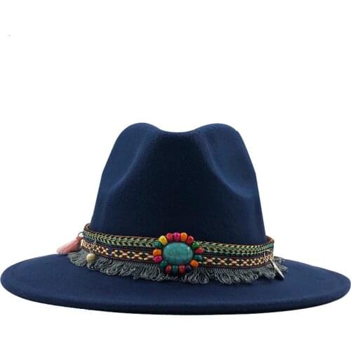 Spring Simple Women Men Wool Felt British Style Wide Brim Panama Fedora Hat Belt Buckle Jazz Trilby Cap Party Formal Top Hat