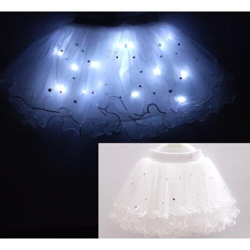 Tutu Skirt 2020 new childrens light mesh skirt girl luminous novelty led fluffy skirt with interlining skirt Show dress white