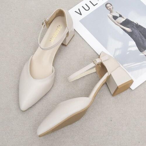 Womens Sandals 2021 Korean Version Summer Shoes for Women with Buckle Hollow Thick Heels Professional Single Shoes Female A136