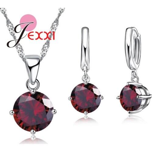 Elegant Austrian Crystal Women Jewelry Sets For Birthday Anniversary 925 Sterling Silver Pendant Necklace Earrings Set
