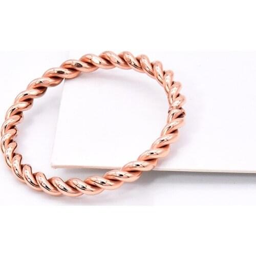 Women Thin Ring Stainless Steel Spiral Wire Rope Twisted Ring Rose Gold Color Jewelry Size 4-10
