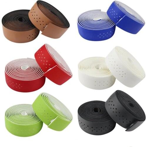 2Pcs Bike Handlebar Tapes Faux Leather Perforated Handle Straps Riding Supplies Wrap Guidoline Fixing Straps Bicycle Accessories