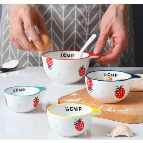1 Set 4Pcs Baking Bowls Ceramic Dessert Bowls Measuring Cups (Assorted Color)