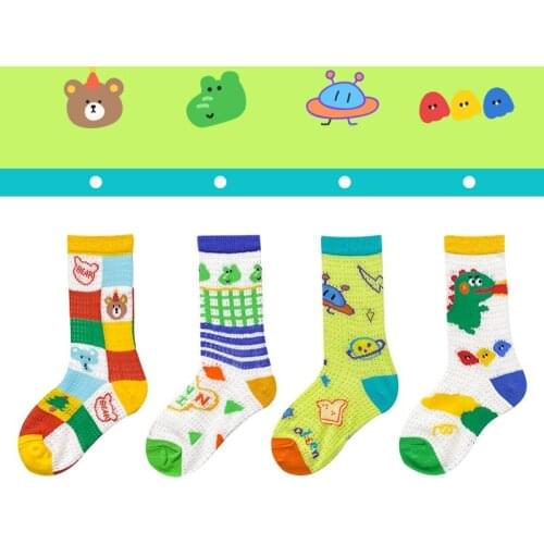 4pcs/set childrens socks 3-8 years old tide fan baby net needle socks childrens thin cartoon flower arrangement cotton socks