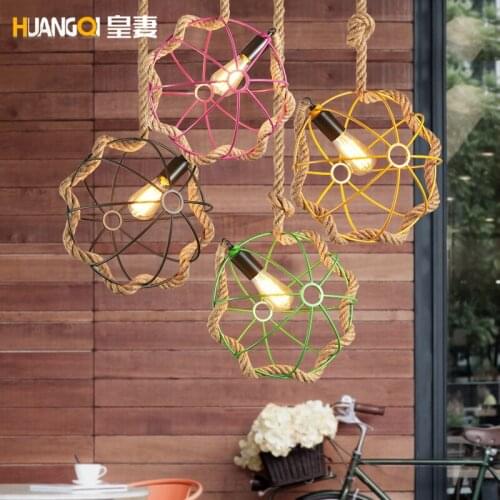 American village retro hemp ball chandelier industrial Garden Restaurant living room lamp