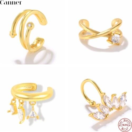 Canner 1pcs 925 Sterling Silver Earcuff For Women Colorful Zircon C-Shape Ear Clip On Earing Fine Jewelry No Piercing earcuff W5