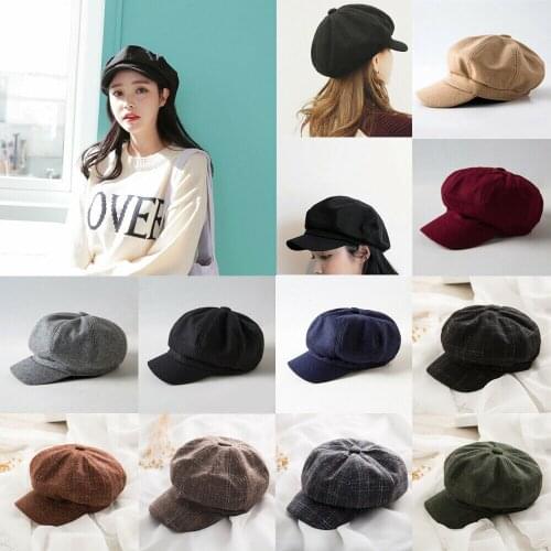 New Fashion Womens Solid Color Korean Octagonal Cap Casual Beret Cotton Hats
