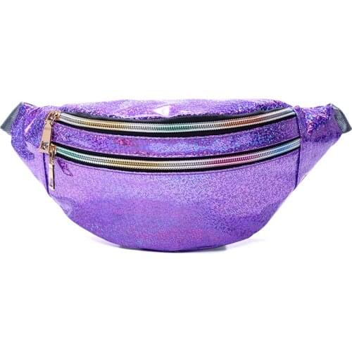 Large Capacity Chest Bags Fashion Laser Splicing PU Leather Waist Pack Women Casual Comfortable Semicircle Double Layer Bags