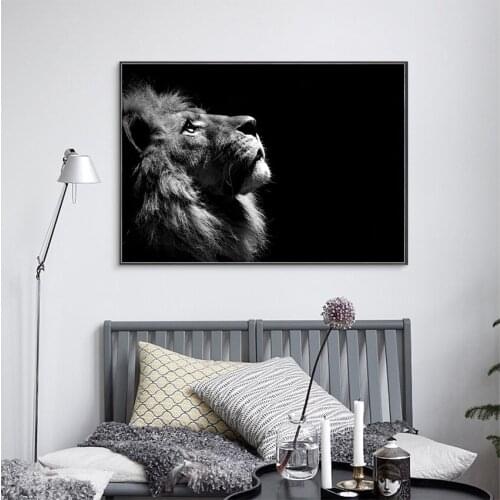 Large Size Black and White Lion Animated Canvas Print Poster Wall Pictures For Living Room Modern Decoration Painting No frame