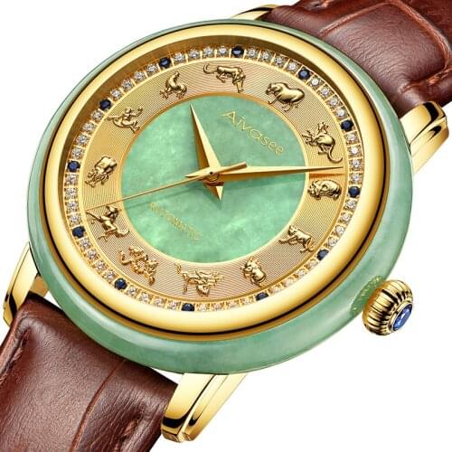 Zodiac Scale Natural Jade Men Automatic Mechanical Watches Top Fashion Sapphire Clock Couple Jade Stainless Steel Women As Gift