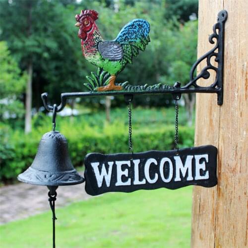 Cast Iron Metal Rooster Barn Bell Hanging Cabin Lodge Shed Gate Fence Porch Welcome Dinner Bell Hand Paint Garden Gift Cock