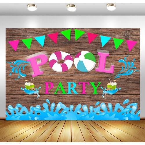 Birthday Pool Party Backdrop Decorations Supplies Swimming Pool Birthday Party Banner Photography Background Poster