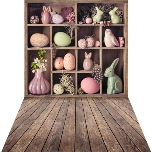 Old Wooden Box Decorations For Easter Photocall Photoshoot Porcelain Bunny Spring Photography Backdrop Eggs Portrait Background