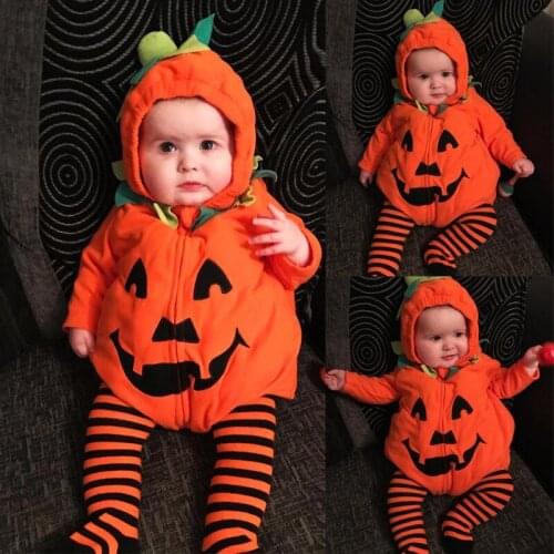 Childrens Halloween Clothes Pumpkin Shape Hooded Zipper One-piece Clothing Baby Boy Sleeveless Rompers Newborn Girl Jumpsuit