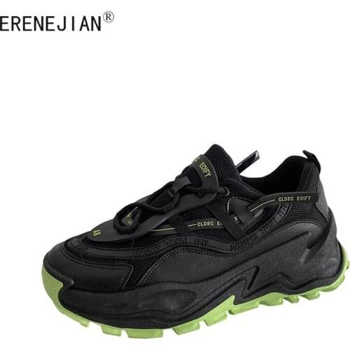 ERENEJIAN Mens Fashion Chunky Sport Shoes Increased Platform Shoes Lace Up Breathable Hong Kong Style Footwear For Male