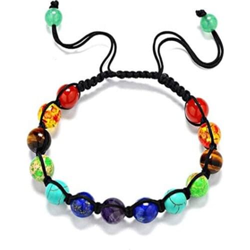 FYJS Unique Wrist Jewelry Handmade Weave Colorful Stone Round Beads Elastic Bracelet For Christmas Gift