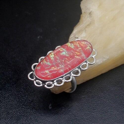 Gemstonefactory Jewelry Big Promotion Single Unique 925 Silver Dichroic Glass Gushing Women Men Gifts Rings 7.5# 20212831