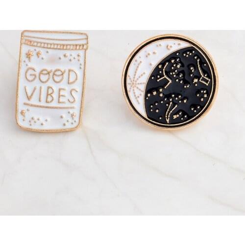 GOOD VIBES constellation Space Universe Warfare Brooch Denim Jackets Pin Buckle Shirt Badge Gift for Kids Friend